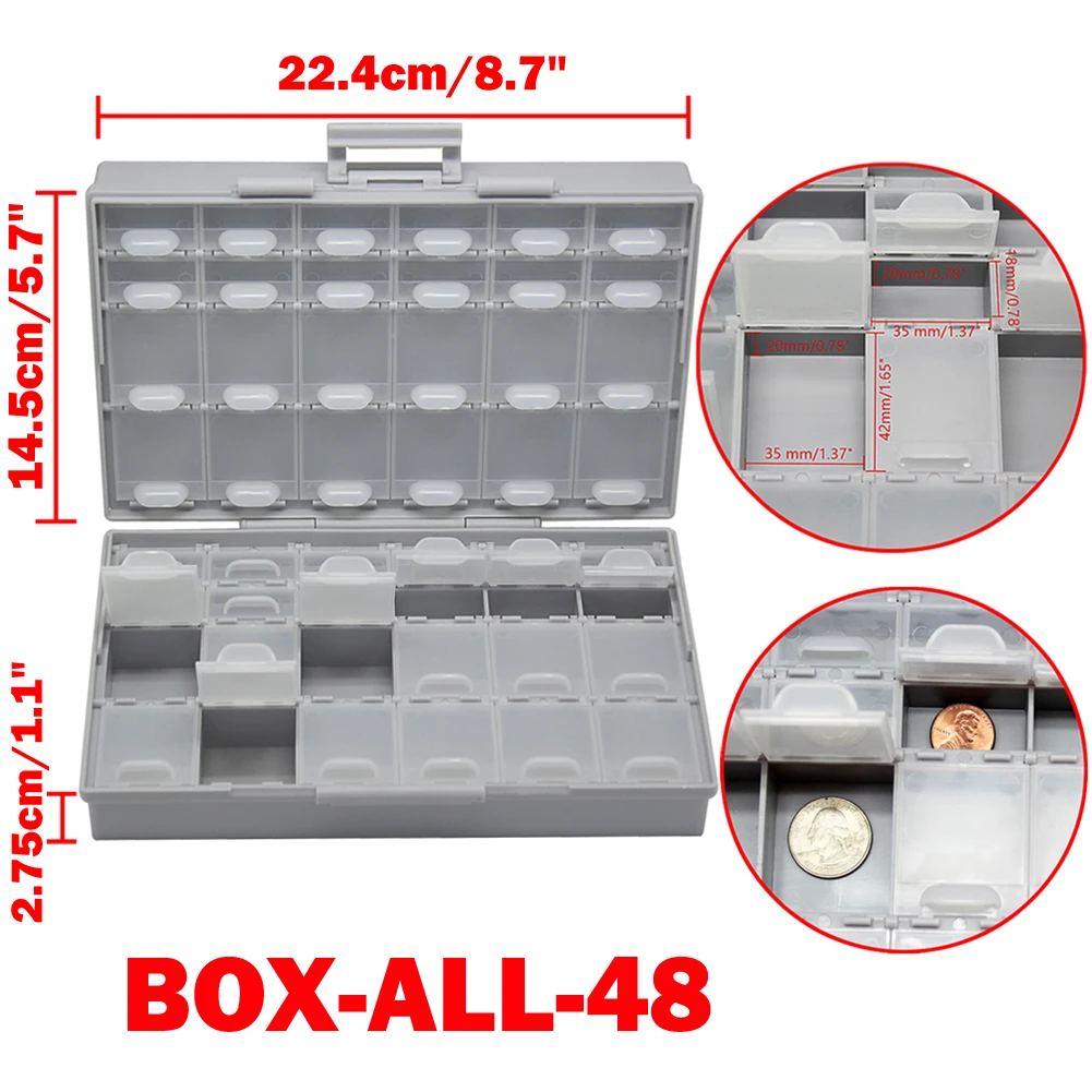 2PCS AideTek Electronics smd Storage Cases Organizers SMD SMT resistor capacitor enclosure plastics toolbox BOXALL96+BOXALL48 3