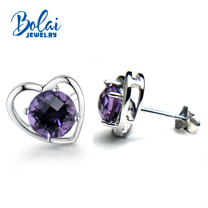 Серьги Bolaijewelry из серебра 925 пробы с натуральным аметистом шахматной огранкой