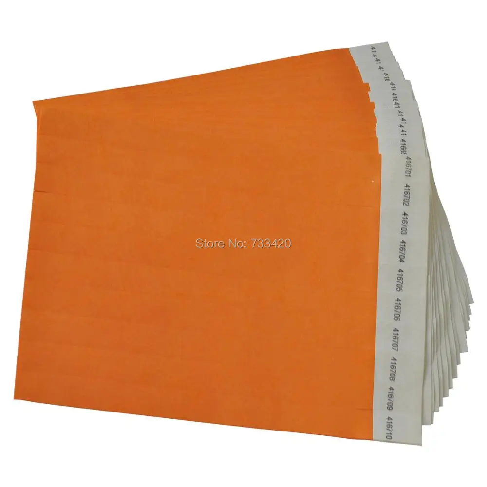 Новая однотонная оранжевый Цвет 3/4 дюймов Tyvek Напульсники с серийные номера, контрольные браслеты для вечерние события, 500 штук