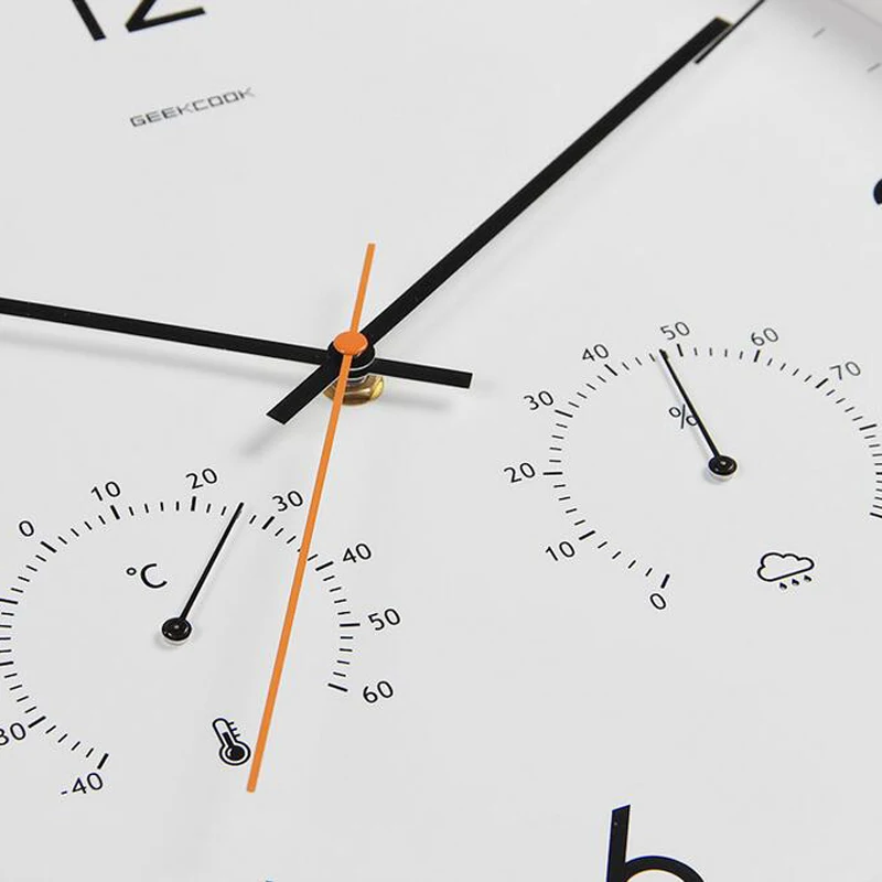  Large Metal Wall Clock with Thermometer Humidity Silent Non Ticking 14 inch Wall Watch for Living R - 32832311916