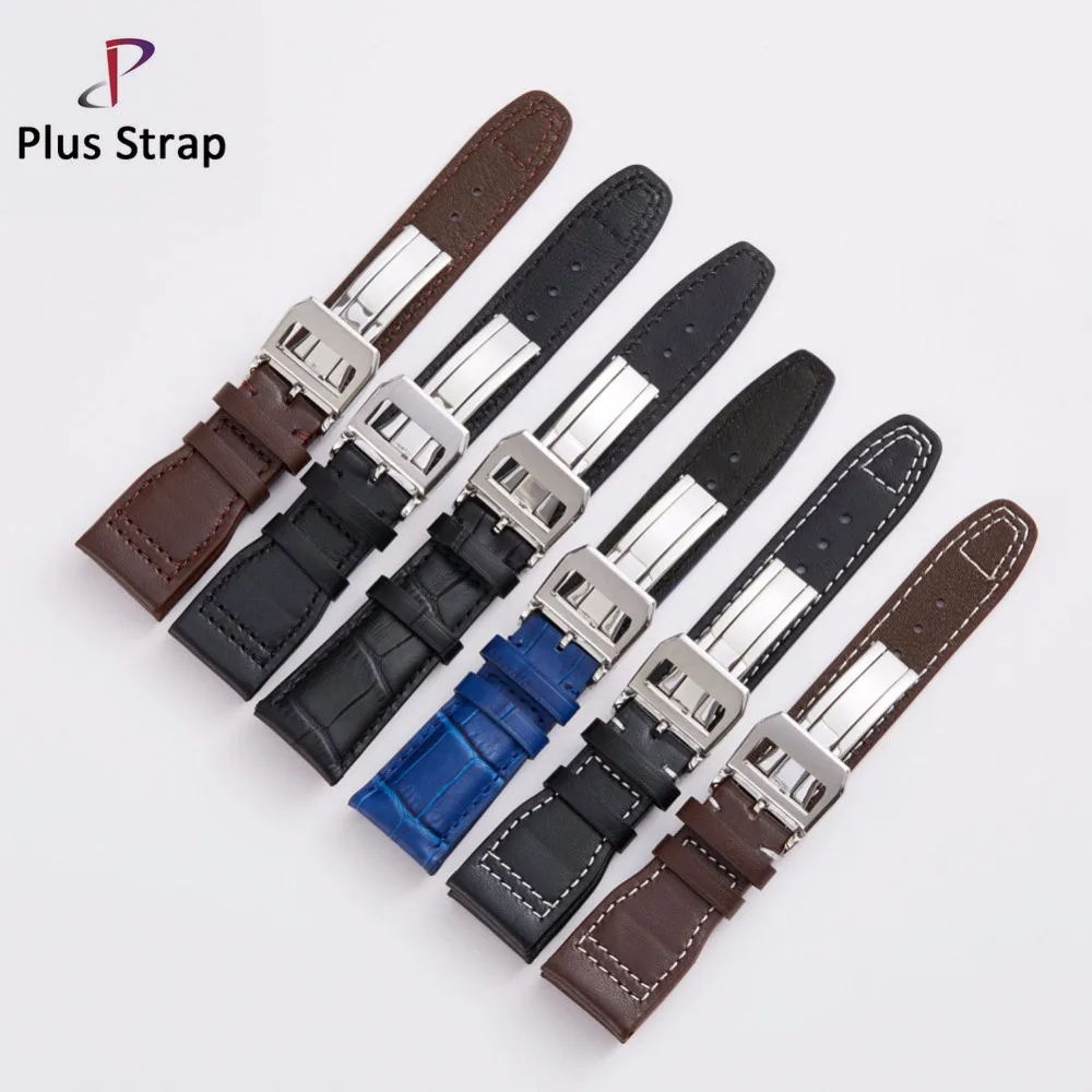 

Plus strap Classic Soft Cowhide Men Watch Band Strap for IWC Replacement 22MM Genuine Leather Wristband Women Butterfly Buckle