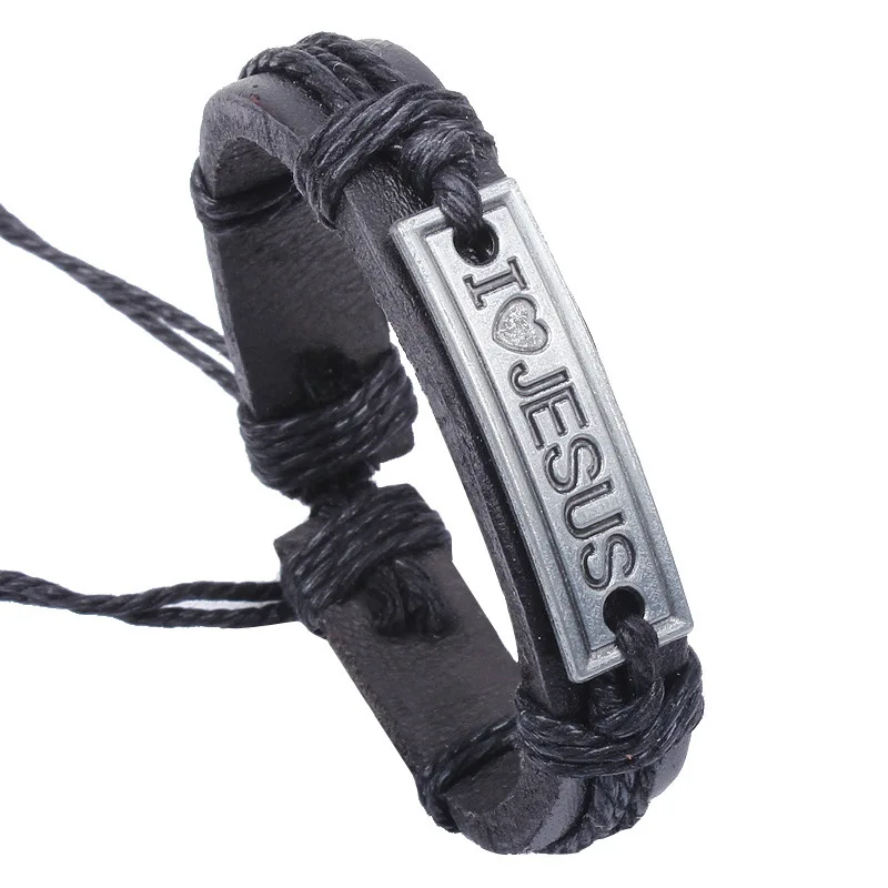 

Religious jewelry, Christian, I love Jesus, Taurus, leather bracelet, bracelet.