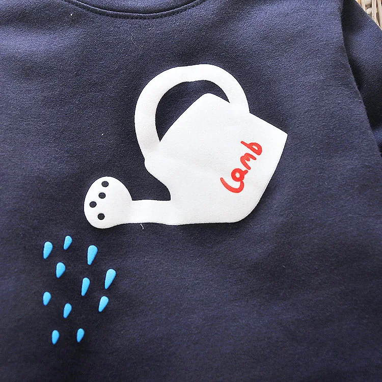 Осенне-весенние Повседневные детские дети мальчики мультфильм полив чайник печати с длинным рукавом О-образным вырезом Базовая футболка Топы Y2484