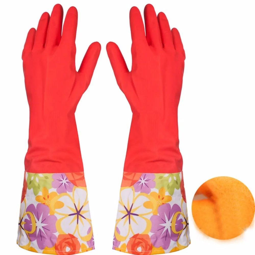 Korean Style Sleeve Rubber Gloves Housework Keep Warm Oven Kitchen