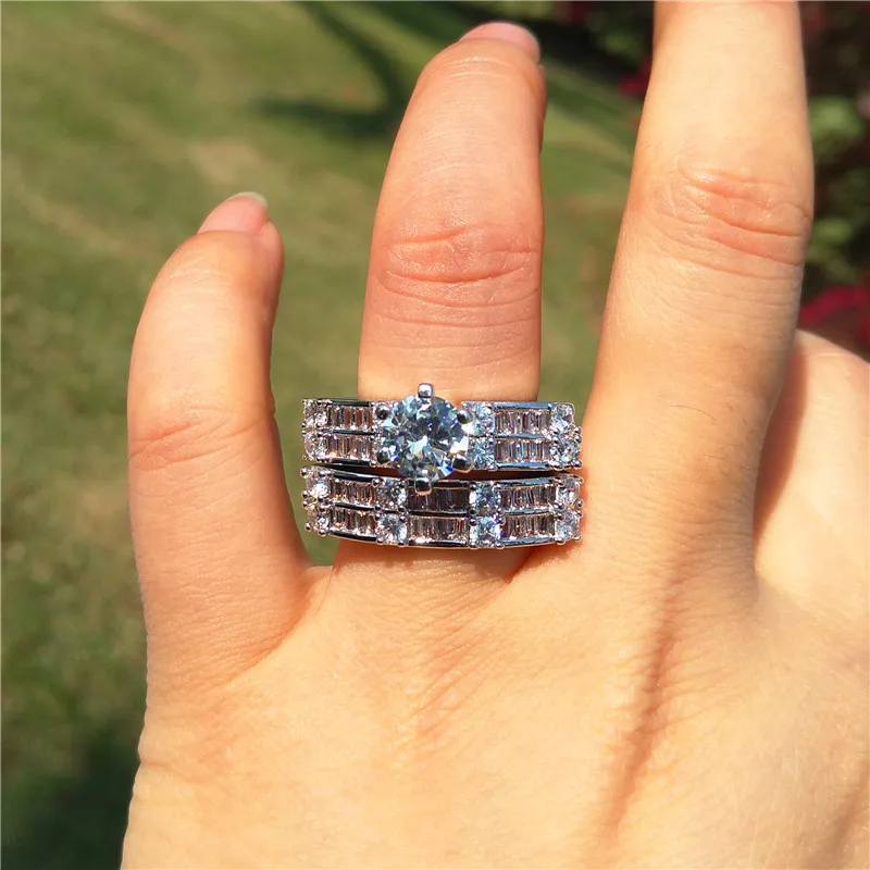 Роскошные женские большое каменное кольцо Набор Boho Мода 925 Серебряные кольца невесты для женщин обещают люовное кольцо на палец