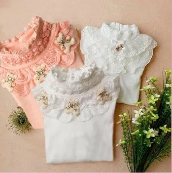 

New Korean Girls Long Sleeved Cotton Lace Foreign Children T-shirt Bottoming Kids Clothing