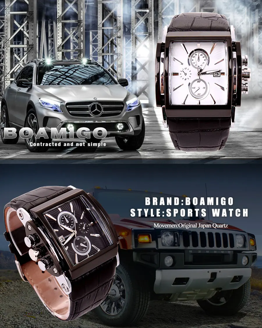 BOAMIGO Coffee Leather Strap Mens Watches Fashion Casual Waterproof Quartz Watch Analog Rectangle Male Clock Relogio Masculino (17)
