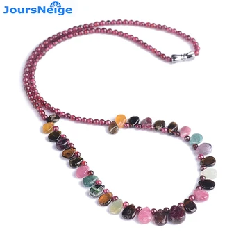 

Wholesale Natural Garnet Stone Necklace Round Bead With Tourmaline Stone Water Drop Necklace For Women Girl Gift Fashion Jewelry