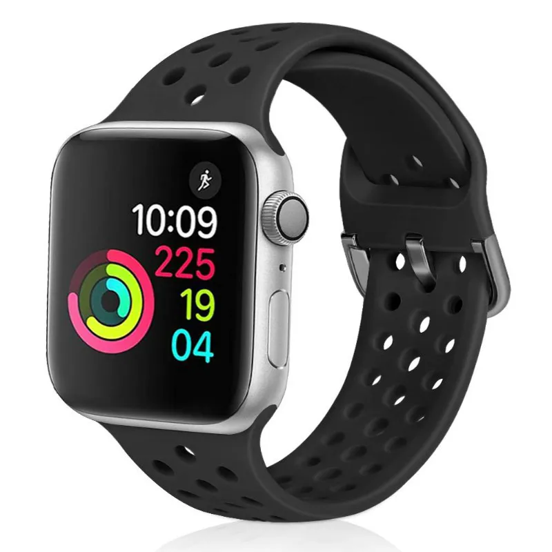 Совместимый ремешок для Apple Watch 4/5 40 мм 44 мм мягкий силиконовый спортивный дышащий резиновый ремешок для iWatch серии 4, 3, 2, 1 38 мм 42 мм