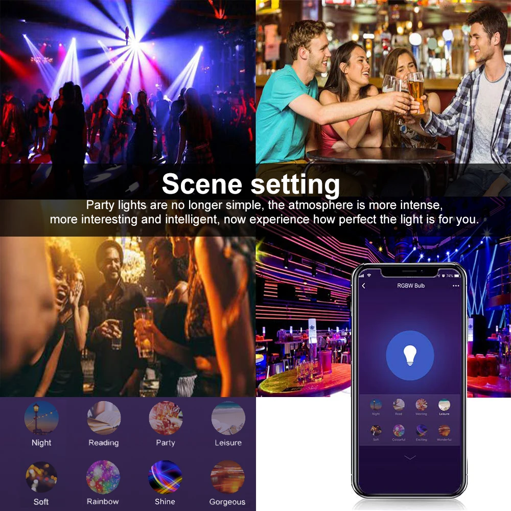 Умная Светодиодная лампа с Wi Fi RGB + светодиодная регулируемой яркостью 6 Вт пульт