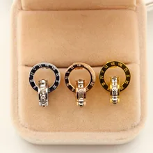 Новые супер флэш маленькие хрустальные римские цифровые двойные кольца серьги Модные женские серьги