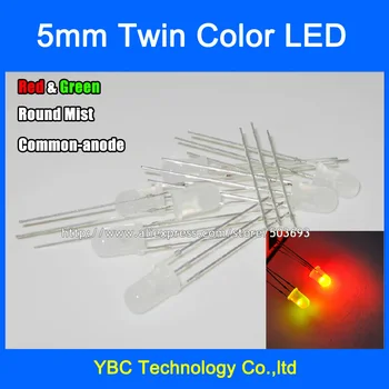 

500pcs/lot 5mm Red Green LED Common Anode 3Pin F5 Round Mist Diodes
