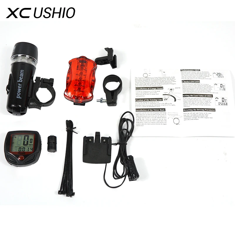 Flash Deal Bicycle Speedometer and 5 LED Mountain Bike Cycling Light Head and Rear Lamp Light Super Bicycle Accessories Set 5