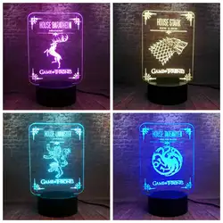3D светодиодный ночник для сна 7 цветов изменить Песнь Льда и Огня фигурка Игры престолов символ семьи флаг модель светящиеся игрушки