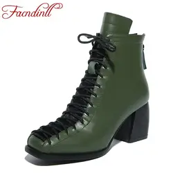 FACNDINLL плюс размеры 34–42 новый на осень-зиму женские ботильоны Обувь на высоком каблуке с квадратным носком на молнии Женская обувь для