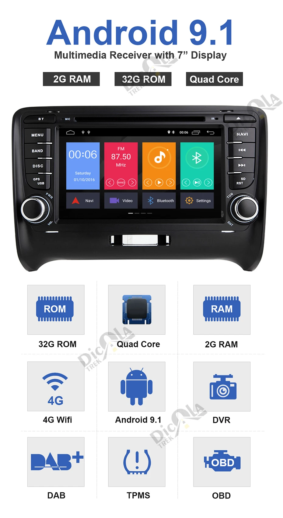 Cheap 7" HD IPS Android 9.1 2 DIN Car DVD GPS For Audi TT MK2 8J 2006 2007 2008 2009 2010 2011 2012 multimedia player radio 3