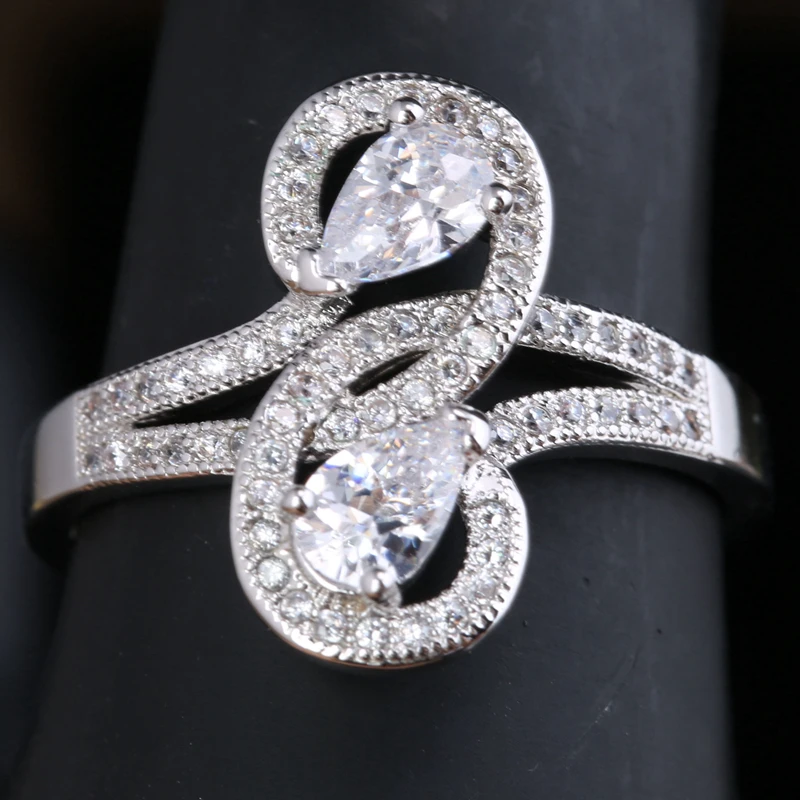Впечатляющие Белый Цирконий 925 стерлингового серебра женские Модные Jewelry Кольца