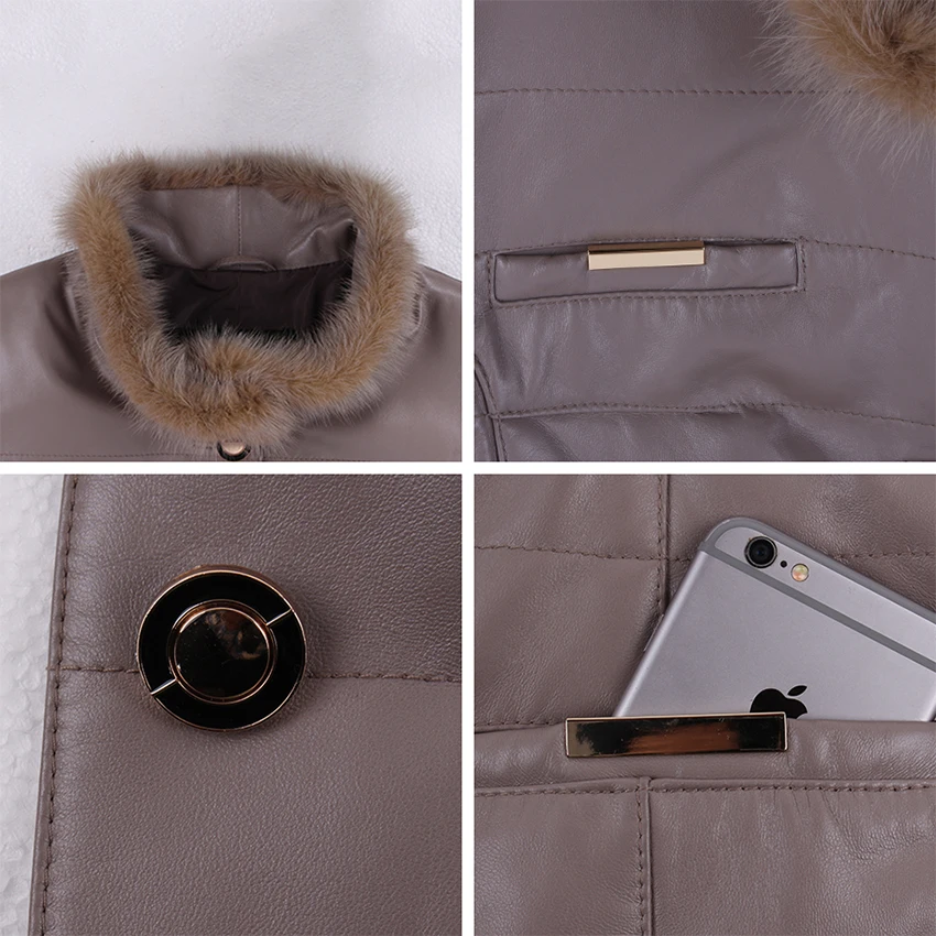 JEPLUDA New Fashion Women's Leather Jacket Of Real Sheepskin Coat Stand Collar Natural Fur Mink Windbreaker|jacket fashion|jacket jacketjacket