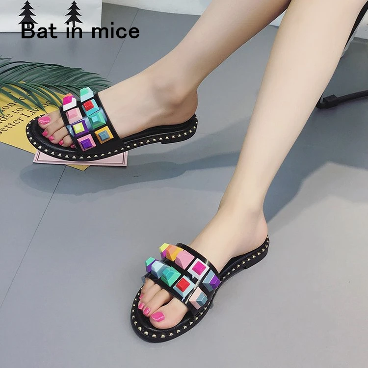 rivet casual women sandals stud summer mixed colorful shoes exposed toe ...