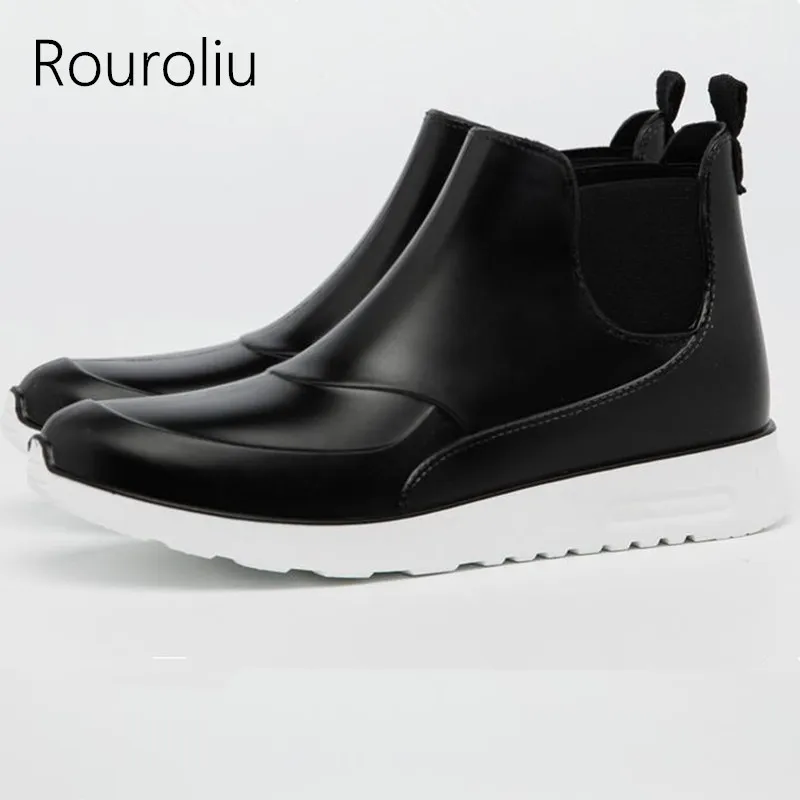 

Rouroliu Men's Rubber Rain Boots Non-Slip Waterproof Water Shoes Man Wellies Work Safety Shoes Lovers Ankle Rainboots RT234