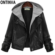 Весенние модные черные Куртки из искусственной кожи с кепкой для женщин, большие размеры 5XL, женская верхняя одежда в байкерском и байкерском стиле, пальто с карманами