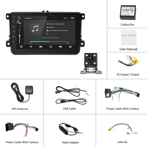 With 4 LED Camera Podofo " Android 8,1 автомобильный Радио gps Navi мультимедийный плеер MP5 для VW Skoda Octavia golf 5 6 touran passat B6 jetta polo tiguan - Цвет: With 4 LED Camera