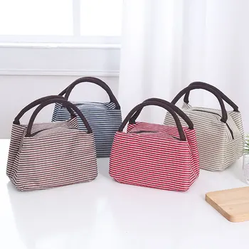 

Striped Canvas Portable Insulation Storage Bag Square Aluminum Foil Thicken Picnic Ice Pack Lunch Box TAOSCIL