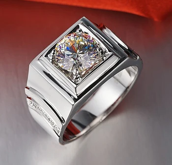 

Test Positive Top Quality Standard Pure White Gold AU750 Ring For Man 1CT C&C Certified Moissanites Male's Marriage Ring
