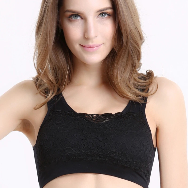 

Women's Seamless Sports Bra With Lace Overlay Seamless Wire Free Padded Crop Top Fitness Vest Comfort Yoga Bra Vest Plus Size