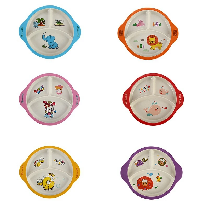 Anti-hot Training Dinner Plate Baby bowl+spoon+fork Feeding Food Tableware Cartoon Kids Dishes Eating Dinnerware