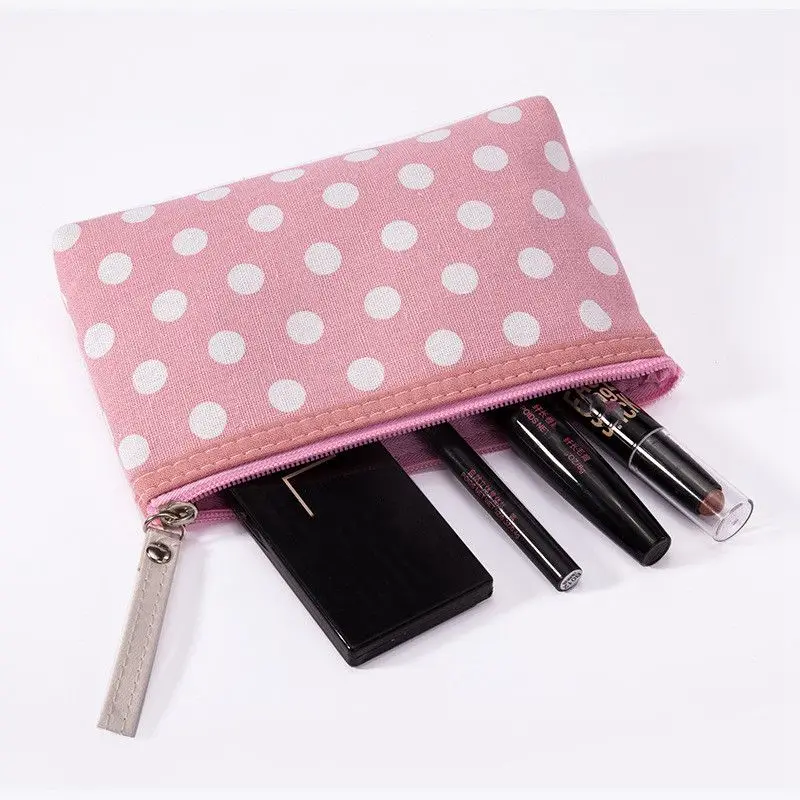 Special Canvas Dot Pattern Cosmetic Bag Pouch Portable Casual Mak Up Bag Storage Multifunction Toiletry Zipper Makup Bath Kit Special Canvas Dot Pattern Cosmetic Bag Pouch Portable Casual Mak Up Bag Storage Multifunction Toiletry Zipper Makup Bath Kit