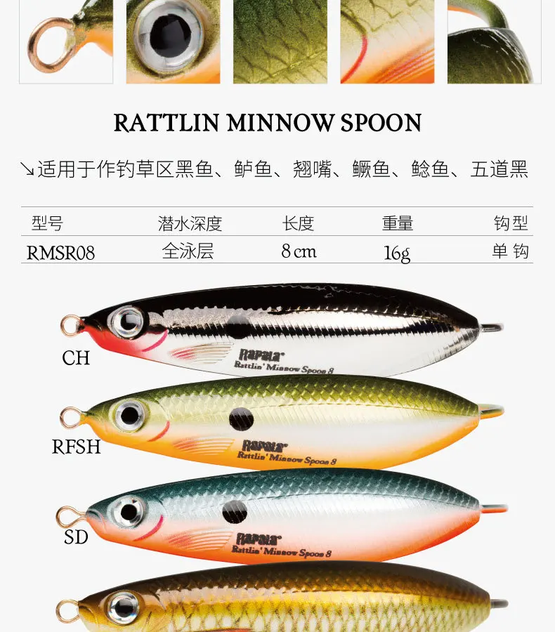 Rapala погремушка MINNOW SPOOM Rmsr08 8 см/16 г жесткая приманка для рыбалки качественная профессиональная Приманка Minnow