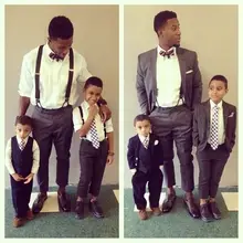 Серый Отец и сын соответствующие Костюмы 2 шт. Мужские Пром Семья Костюмы Повседневное человек смокинг для пляжа свадебные Блейзер masculino