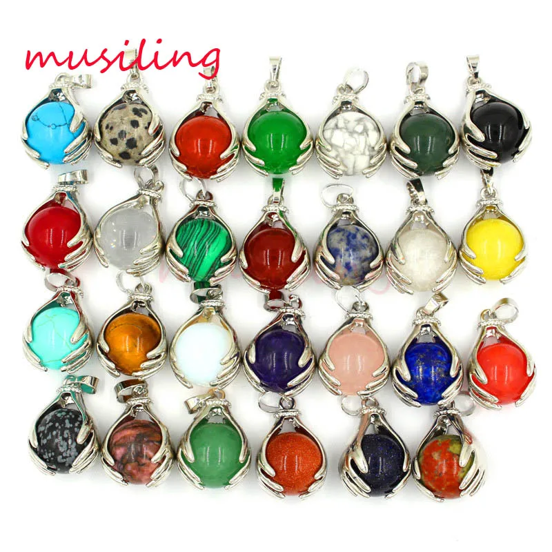 

2016 New Pendulum Silver Plated Hands Ball Bead Natural Stone Pendant Charm Amulet European Fashion Jewelry Gifts 27X Mix Order