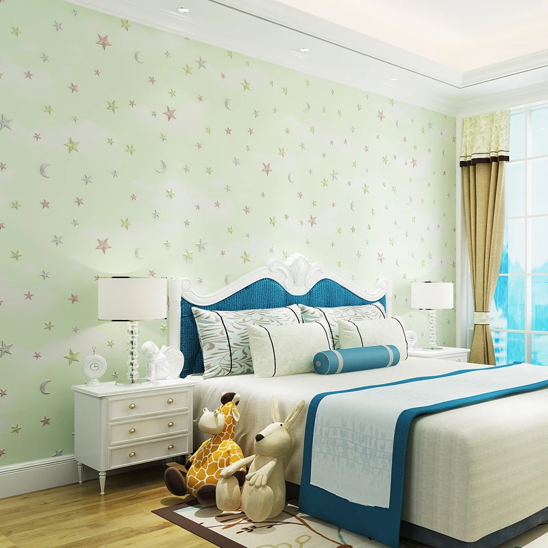 3D Cartoon Room Wallpaper Stars Boys And Girls Pink Blue Yellow Bedroom Non-woven Wall Paper Roll 3D Cartoon Room Wallpaper Stars Boys And Girls Pink Blue Yellow Bedroom Non-woven Wall Paper Roll