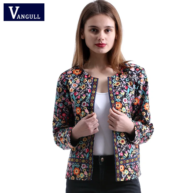 Ideal Vangull 2018 New Spring Botanical Jacket Autumn Basic Jacket for Women Multicolor Collarless Elegan