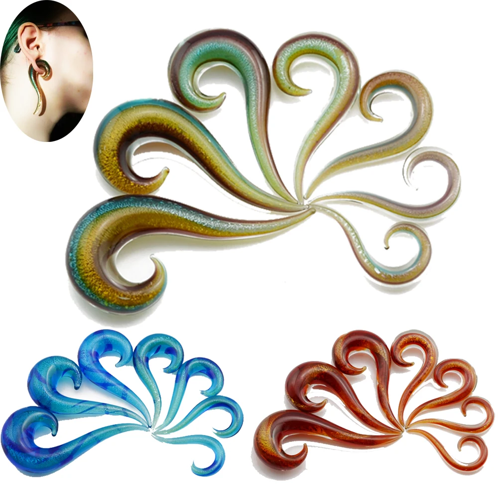 

Showlove-2pcs Glitter Ear Spiral Taper Plugs Piercing Guage Earring Expander Body Jewelry