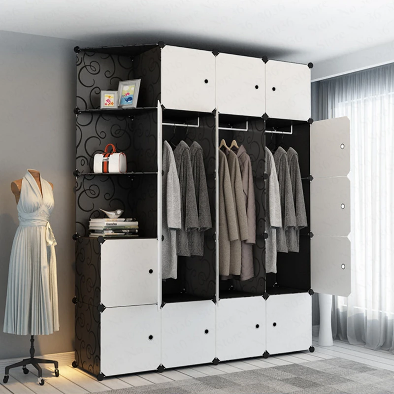 Us 81 15 1 20 Wardrobe Simple Modern Economic Plastic Wardrobe Bedroom Double Folding Locker Simple Steel Frame Hanging Wardrobe In Wardrobes From