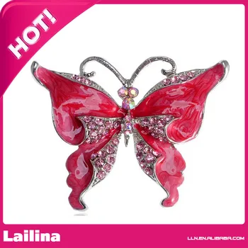 

Silver Tone Dark Pink Rhinestones Glitter Butterfly Insect Brooch Pin