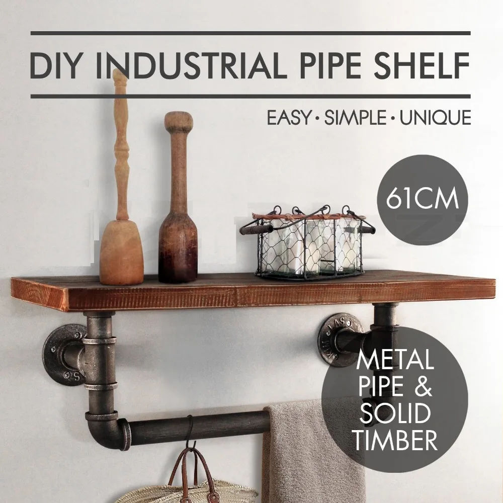 

Wall mounting type bathroom shelf Industrial Style Metal Pipe Wood kitchen Rack Towel Rrackpipe paper shelf for living room