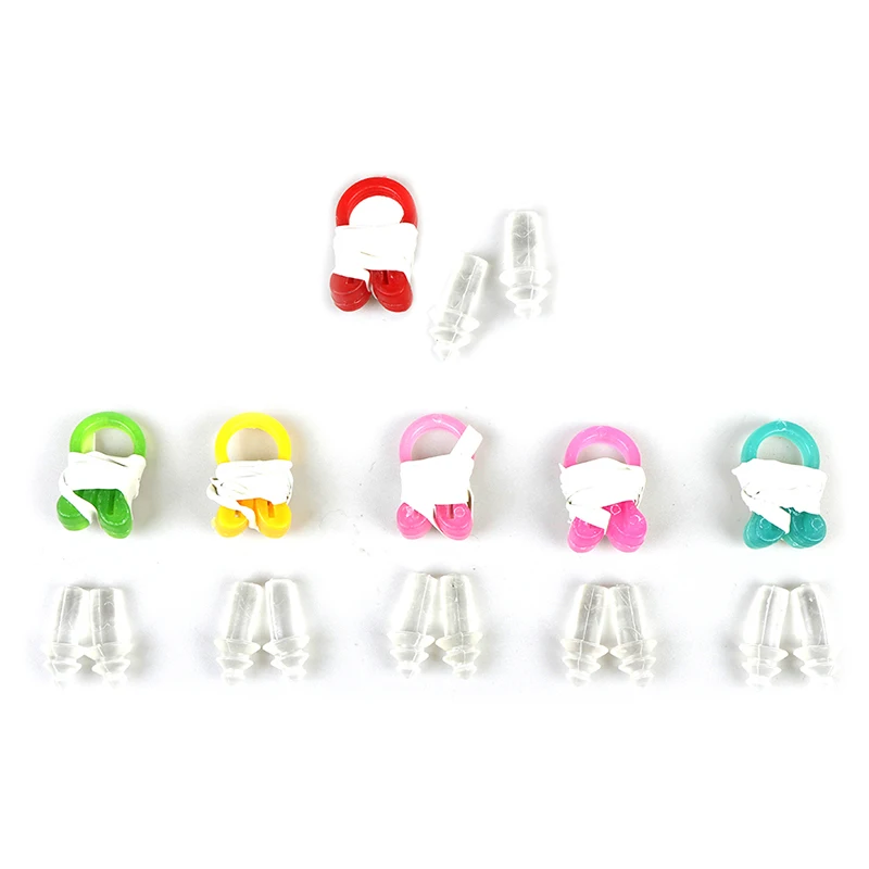 New 5/10Pcs Clear Soft Silicone Nose Clip+ear Plug Swimming Set Earplug Accessories Health Care Color Random