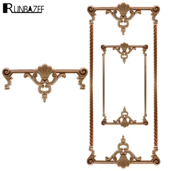 

RUNBAZEF New Arrival Vintage Wood Carved Corner Onlay Applique Unpainted Furniture Cabinet Decorative Figurines Wooden Miniature