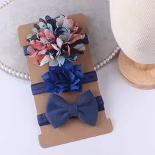 On Sale 3pc Baby Girl Boy Elastic Bowknot Headband Children Skinny Stretchy Bow Elastic Hair Band Accessories Flower Para Cabelo