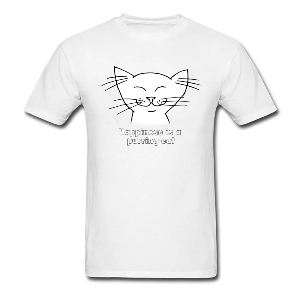 Tops Shirt Leisure Summer Fall Classic Party Short Sleeve Pure Cotton O-Neck Man T Shirt Party Tops T Shirt Free Shipping Happiness is a purring cat   cute cat cartoon white