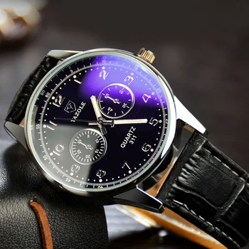 

YAZOLE Hodinky Fashion Mens Watches Top Brand Luxury Blue Glass Quartz Watch Leather Strap Wrist Watch saat Relogio Masculino