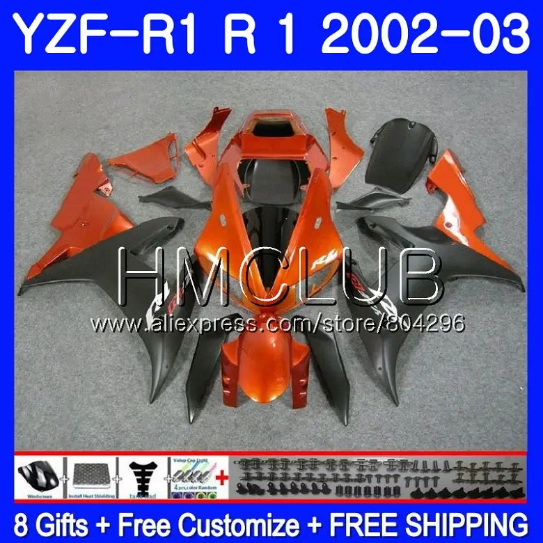 

Body For YAMAHA Orange black YZF-1000 YZF R 1 YZF 1000 YZFR1 02 03 109HM18 YZF1000 YZF R1 2002 2003 YZF-R1 03 02 Fairings Frame
