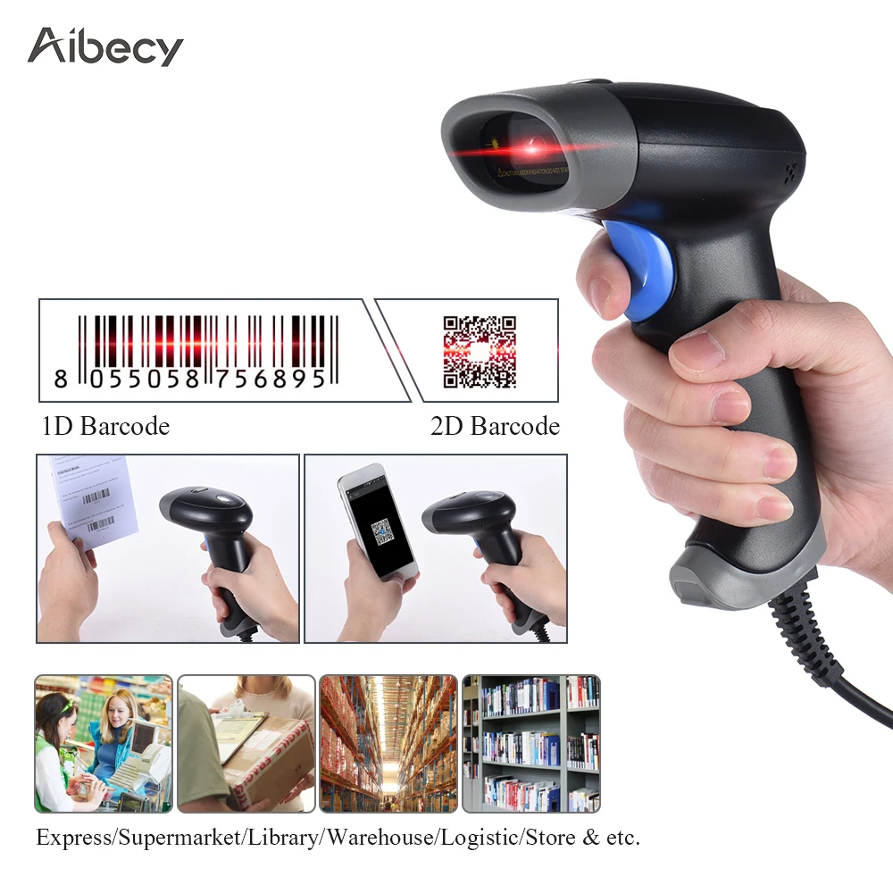 Считыватель штрих кодов Aibecy 2D QR 1D USB устройство чтения PDF417 с крассветильник кой