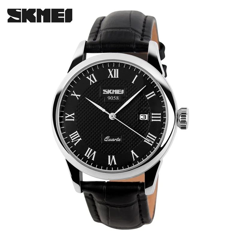 Мужские кварцевые наручные часы люксовый бренд кожа Бизнес повседневные модные часы мужские часы водонепроницаемые SKMEI Relogio Masculino Relojes - Цвет: Black Silver Black