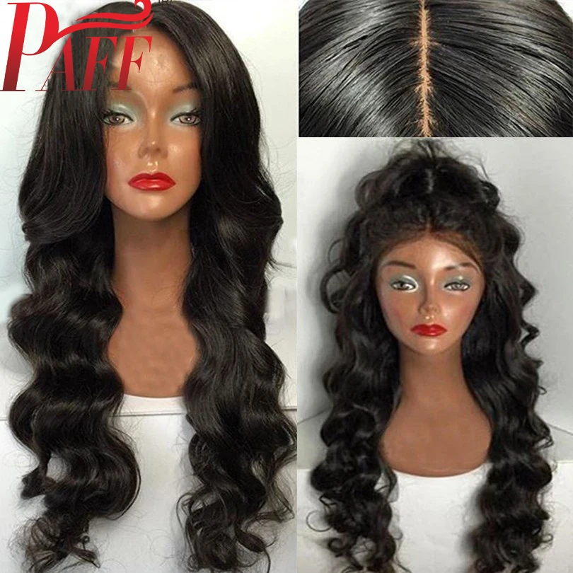 

PAFF 4*4 Silk Top Lace Front Human Hair Wigs Free Part Body Wave Pre Plucked Silk Base Brazilian Remy Hair Wigs 150 180 Density