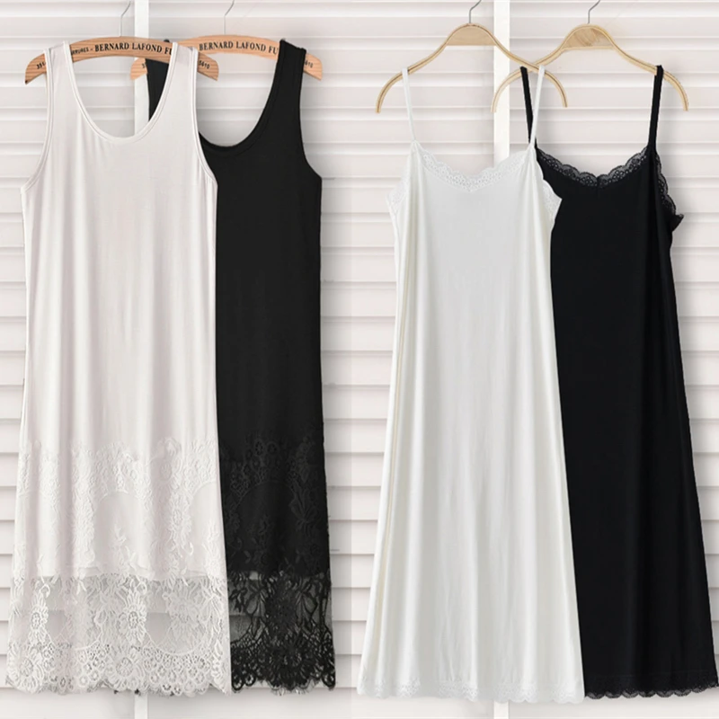 

2020 underskirt modal cotton spaghetti strap basic medium long plus solid full slip Underdress Solid Underskirt for Girl